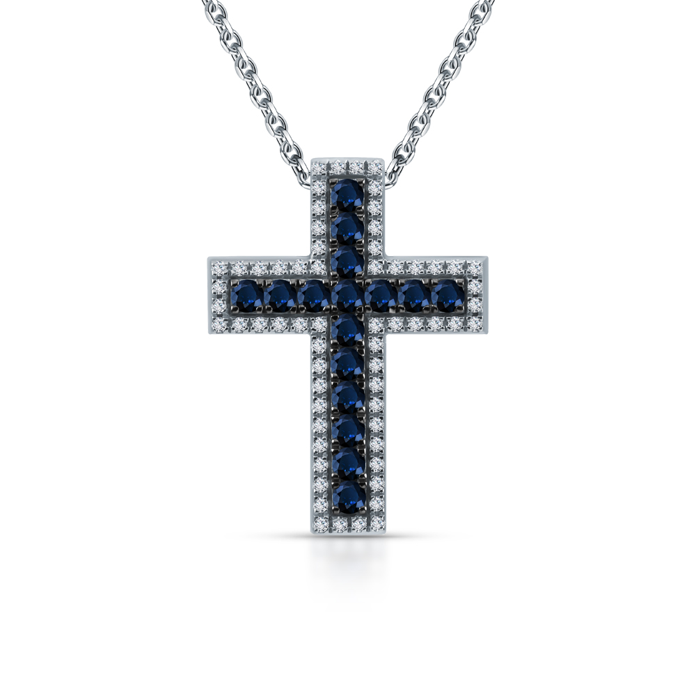 Золотая подвеска с бриллиантами природными и сапфирами природными