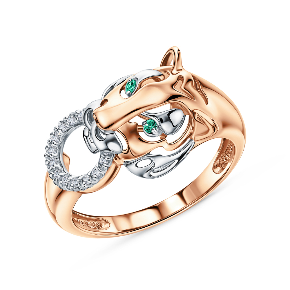 Золотое кольцо с бриллиантами природными и изумрудами природными