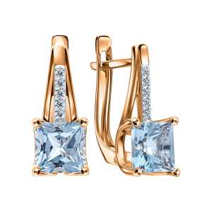 Золотые серьги с бриллиантами природными и топазами природными