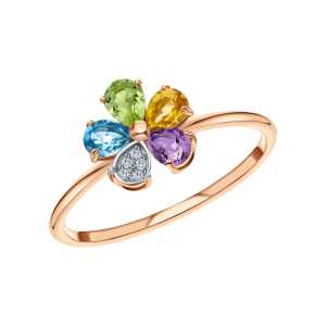 Золотое кольцо с бриллиантами природными, цитринами природными, топазами природными, аметистами природными и хризолитами природными