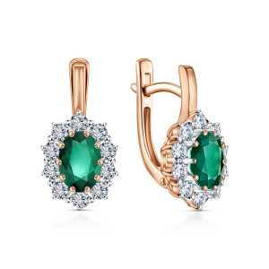 Золотые серьги с бриллиантами природными и изумрудами природными