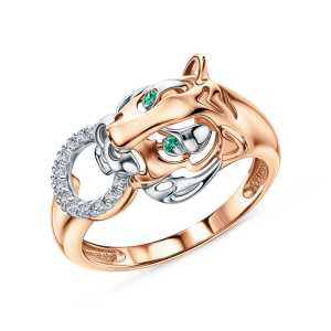 Золотое кольцо с бриллиантами природными и изумрудами природными