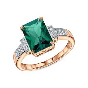 Золотое кольцо с бриллиантами природными и изумрудами выращенными