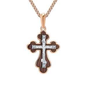 Золотой крест-подвеска с бриллиантами природными и эмалью