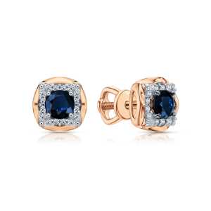 Золотые серьги с бриллиантами природными и сапфирами природными