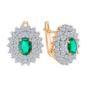 Золотые серьги с бриллиантами природными и изумрудами природными