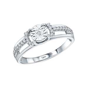 Серебряное кольцо с бриллиантом природным и фианитами