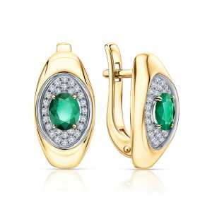Золотые серьги с бриллиантами природными и изумрудами природными